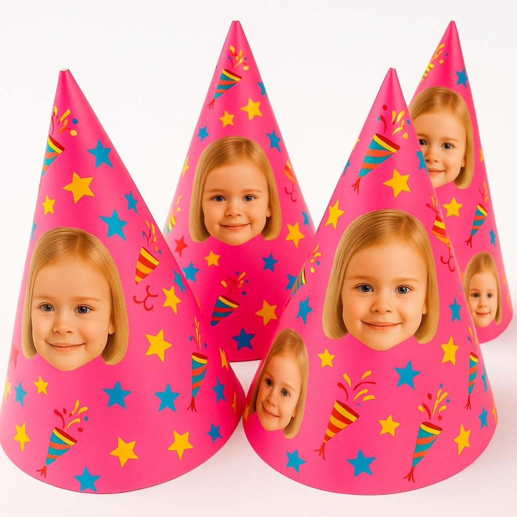 SHARRLA Personalised Party Hats – Your Face on a Hat & Text of Your Choice, Cutout Ready Party Accessory for Hen Parties, Stag Do, and Birthdays (Pack of 40)