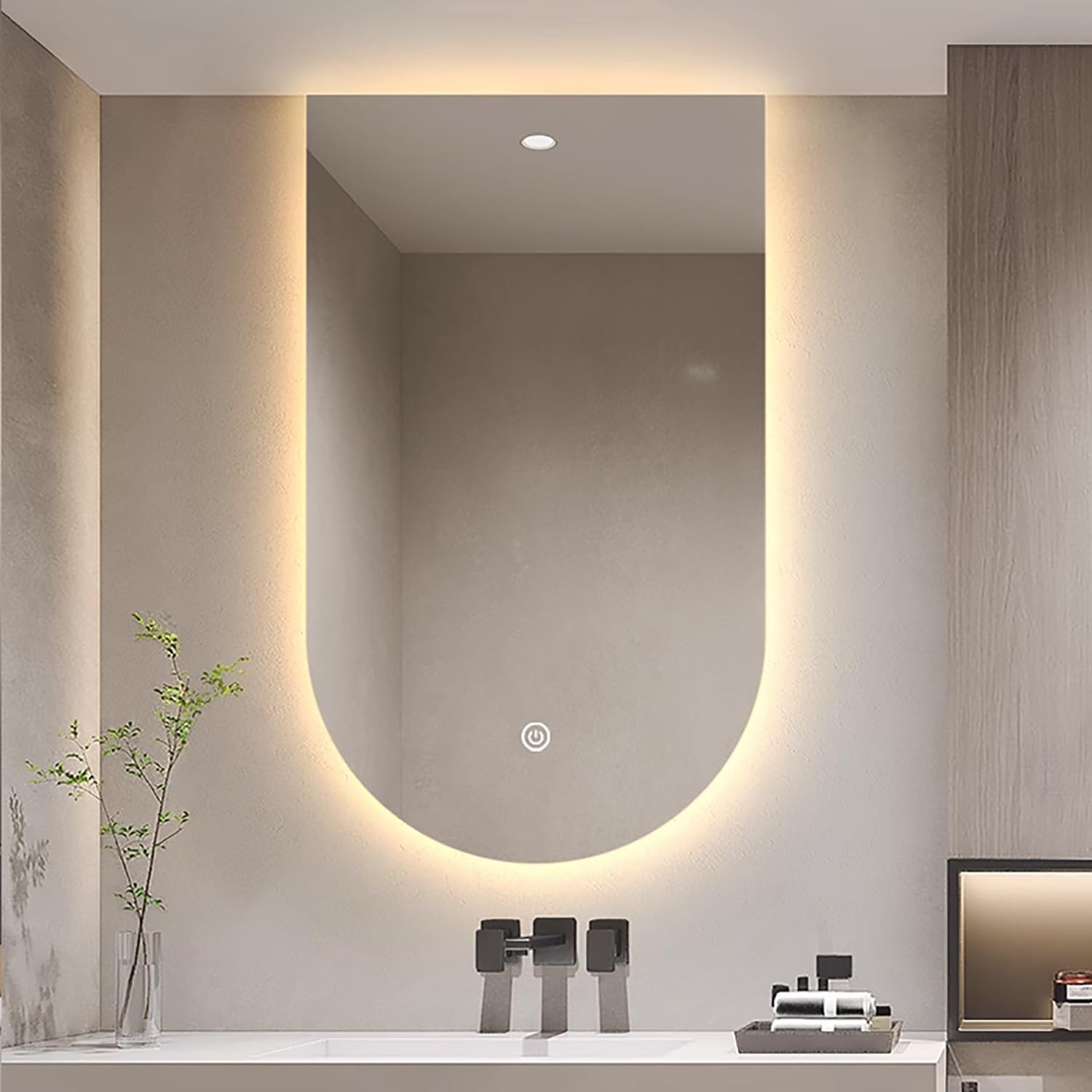 Miroir de salle de bain luxe arqué 61 x 101,6 cm avec rétroéclairage design