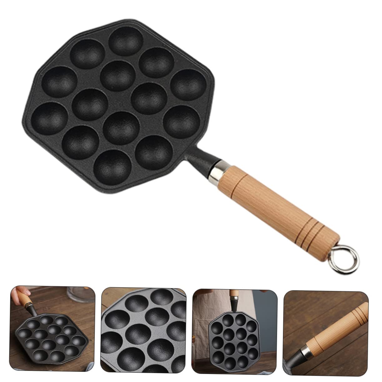 BESTonZON Padella in Ghisa Spessa per Lumache 14 Fori, Contorno Liscio e Fondo Antiusura, Pentola per Polpette da Cucina, Adatta per Uso Domestico