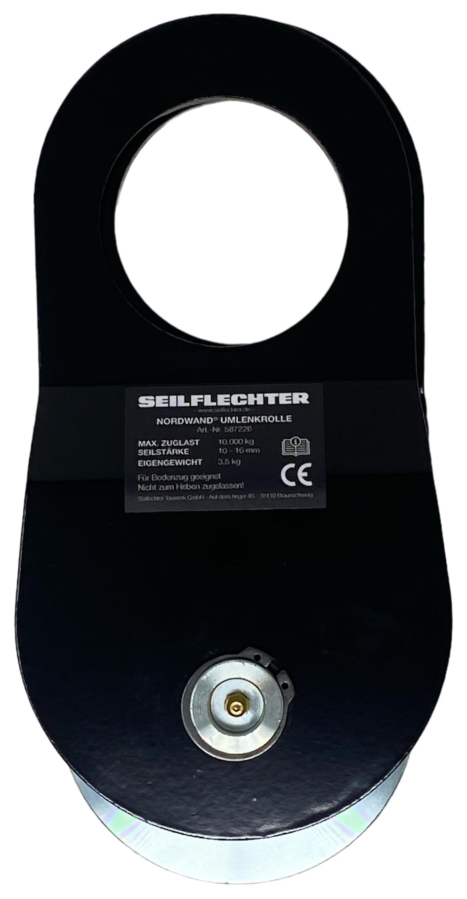 SEILFLECHTER Poulie de traction de 10 tonnes, poulie de renvoi pour cordes de 10 à 16 mm de diamètre, poulie pliable pour forêts et tout-terrain en acier revêtu par pulvérisation, poulie de câble