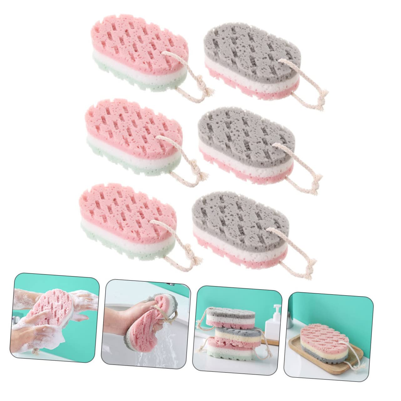FRCOLOR 24piezas Esponjas Exfoliantes Para De Para Hombres y Mujeres Para Masaje y Limpieza De Espalda Secado Rápido y Almacenamiento