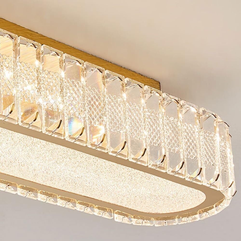 Moderne, rechteckige Deckenleuchte mit Kristallen in Goldoptik, bündige Montage, zeitgenössischer Edelstahlrahmen, deckennahe Lampe for Wohnzimmer, Esszimmer, Flur(40CM)