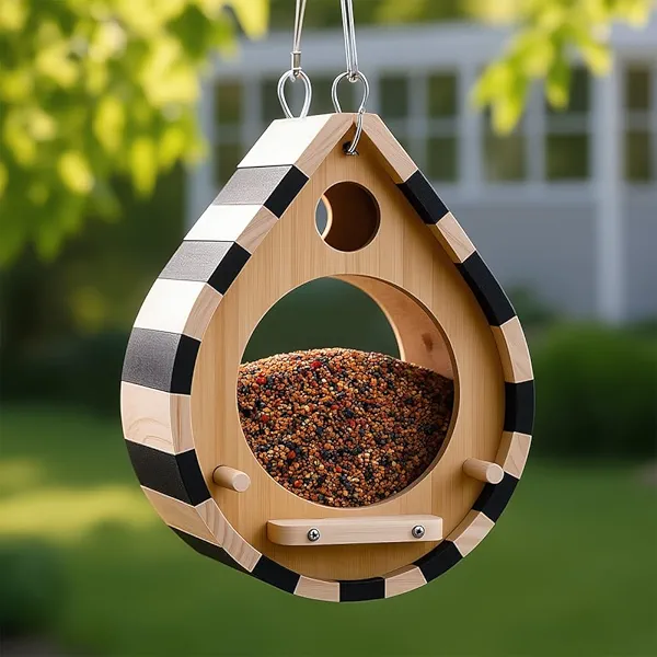 Handcrafted Wooden Bird Feeder for Outdoors– 2.2 LB Capacity, Squirrel-Proof Hanging Wild Bird Feeders for Outside, Easy to Clean & Assemble,Transparent Food Chamber, Perfect for Backyard & Garden