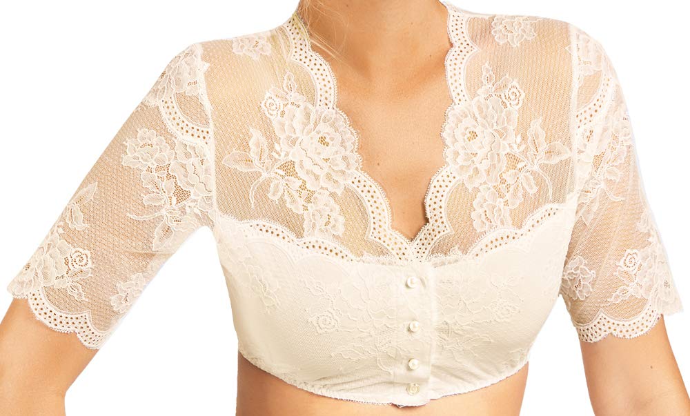 Nina von C. Damen Dirndlbluse Kalea mit Knopfleiste - Weiß - 16463718 - Halbarm Spitzen Bluse Oktoberfest Kirchweih