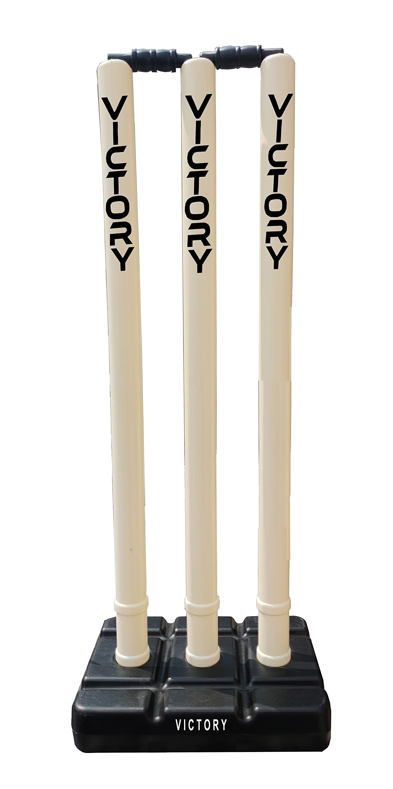 VICTORY Heavy Cricket Stumps Plastic Wickets Set with 3 Stumps + 2 Bails + 1 Stand | Full Size Wickets for Cricket Ground, Match, Tournament Stump with Base & Bails - (Cream Color)-image-4