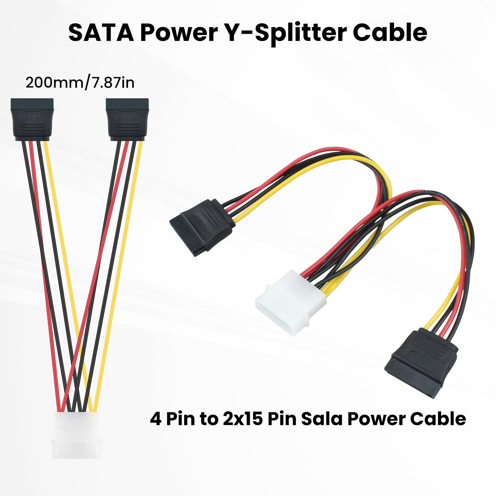 Cable divisor de alimentación SATA de 6 piezas y kit de cable de datos SATA III con conector recto y SATA3 de 90 grados, adaptador divisor de potencia de 15 pines/4 pines macho a hembra de 15 6