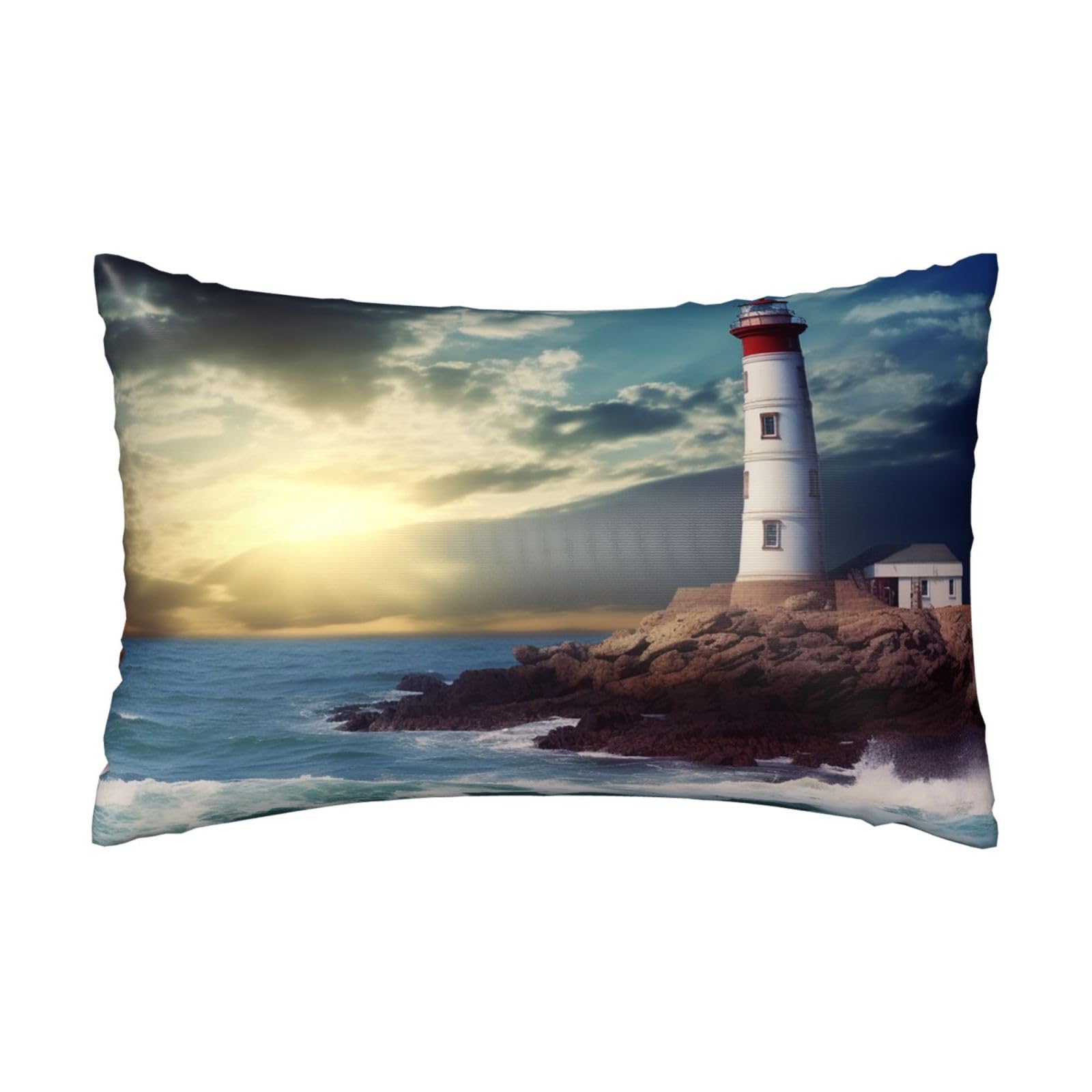Satin Pillowcase for Hair and Skin, Lighthouse Seaside Pillow Case Queen Size 20x30 Inches, Cooling Silky Pillowcases with Zipper Ultra Smooth and Soft Pillow Cover for Sleeping