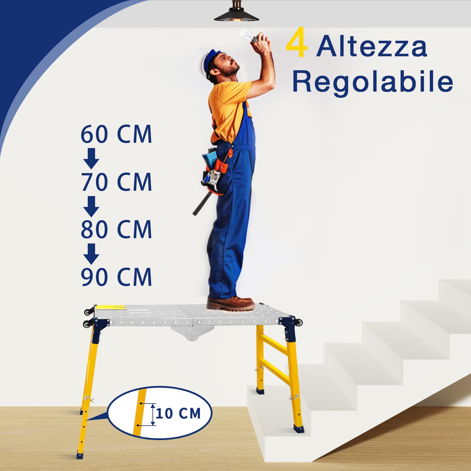 VKE Piattaforma da Lavoro 120 × 36 × 90 CM in Lamiera Zincata, 500 KG Portata, Trabattello Portatile, Piedini Antiscivolo, Tavolo da Lavoro Pieghevole,con 4 Ruote Universali