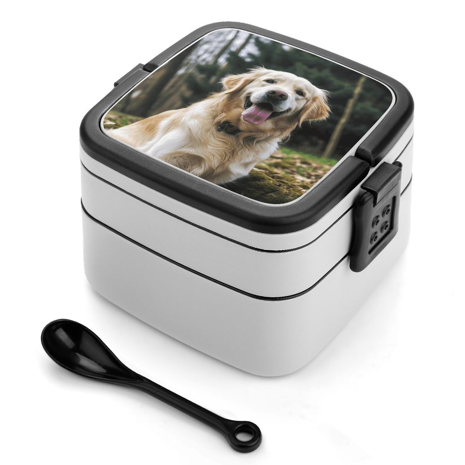 VstaDank Funny Golden Retriever Bento Box Portable Adult Lunch Box with 2 Layer&Spoon Reusable Insulated Lunchbox Large Food Containers Leak Proof Lunch Containers for Work Camping Meal Prep