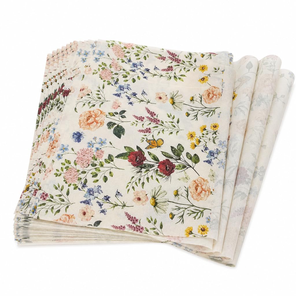 50 Sheets Flower Tissue Paper, Vintage Floral Gift Wrap for Bags and Crafts