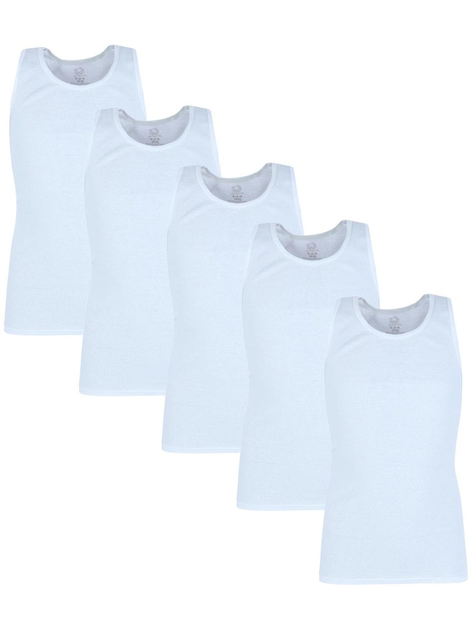 Fruit of the Loom Boys White Tank Top A-Shirts 5 Pack, XL, White