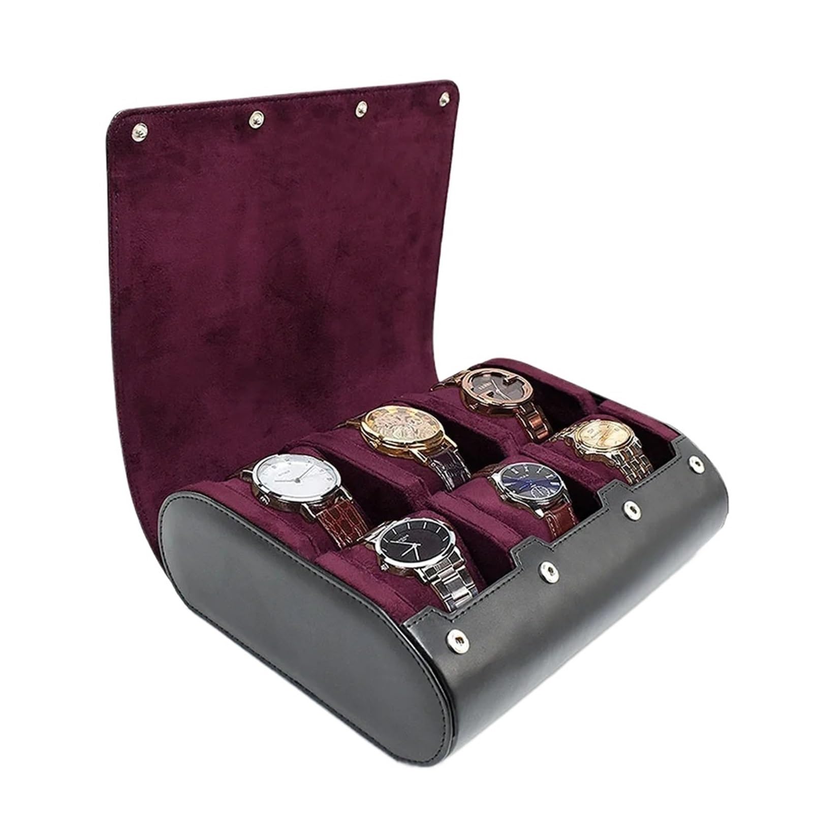 1 x Uhrenrollen-Reiseetui mit 6 Fächern | Uhrenrollen-Reiseetui mit 6 Fächern, tragbare Armbanduhr-Organizer-Ausstellungsbox for Männer und Frauen(Wind Red)