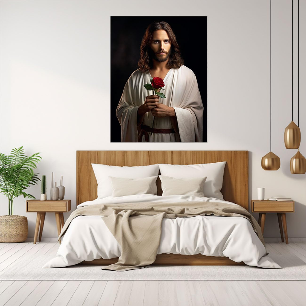 WIKEO Sztuka ścienna płótno malarstwo Jezus obraz portret Jezusa salon dom religia ściana malarstwo dekoracyjne Jezus Bóg obraz plakat (czarny 8-40 x 60 cm oprawiony