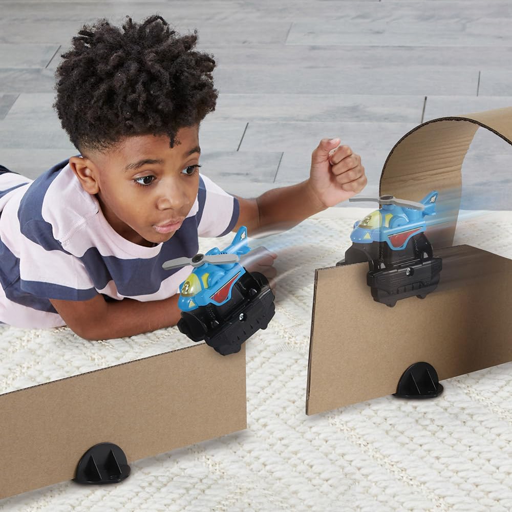 VTech - Car-Board Racers, tor samochodowy Flight Challenge, tory wyścigowe z tektury z recyklingu * Możliwość nieograniczonego rozbudowy za pomocą śmigłowca z napędem, prezent dla dzieci od 5 lat -