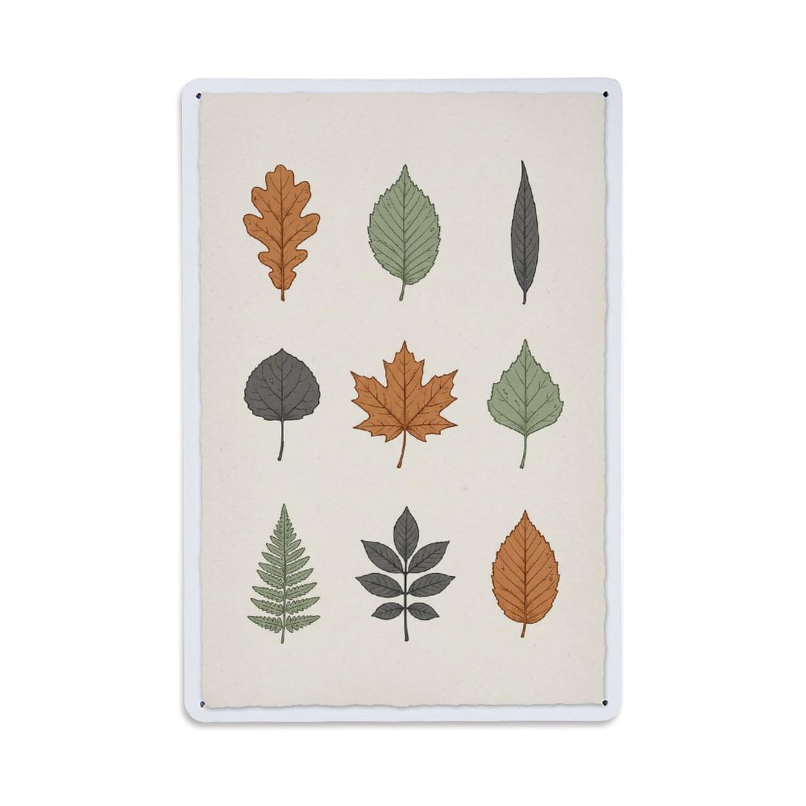 Bohemian Abstract Green Leaf Grid Metal Tin Sign Plaque Wall Decor for Cafe, Club Bar, Office, Home Garden Metal Poster 8x12Inch