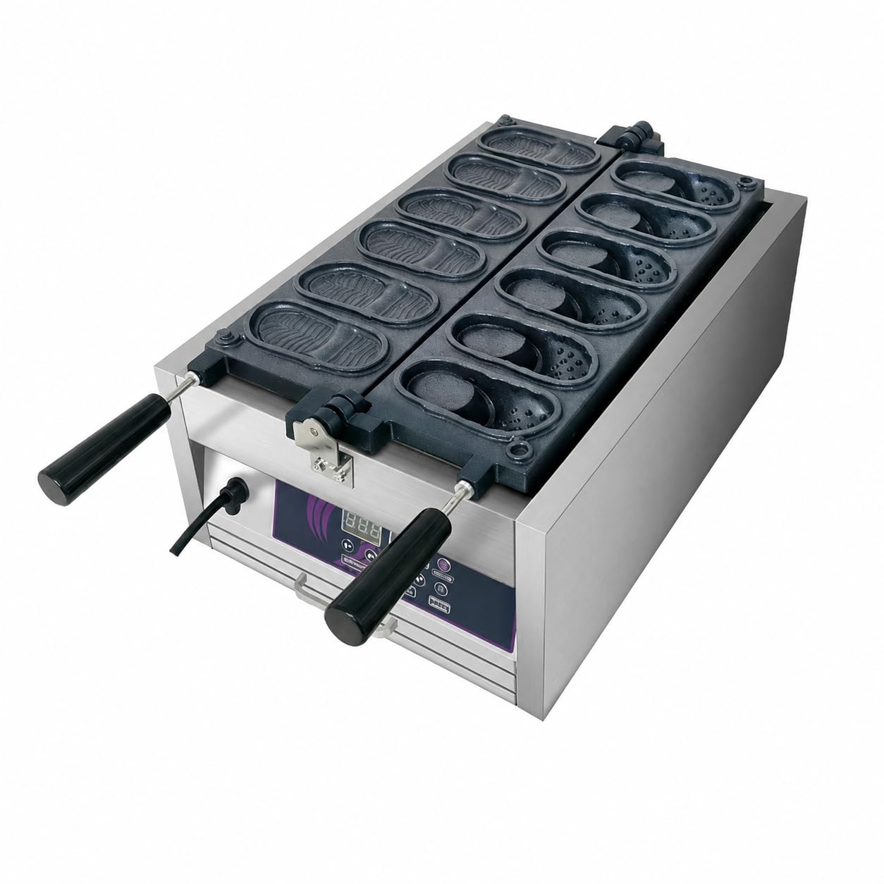 Gofrera Comercial con Forma de Zapato, Máquina Queso 3000W 6hole | Controles Precisos de Temperatura y Temporizador Son Ideales para Gofres de Queso Coreanos.