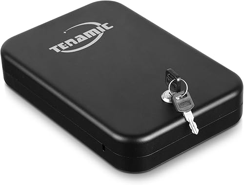 Tenamic Caja fuerte para pistola, caja de seguridad portátil para pistola de viaje, caja de bloqueo de pistola de acero sólido para el hogar, cajas
