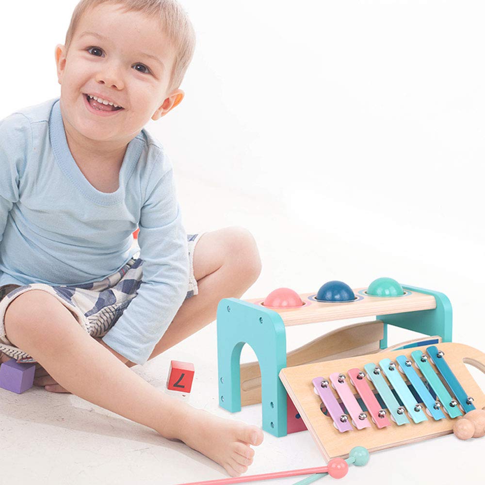 Banc à Marteler avec Xylophone Amovible et Balles-Jouet Musical en Bois Pound A Ball Toy avec Slide Out -Jouets Montessori et Musicaux Jouet d'Eveil Éducatif pour Enfants 1 2 3 Ans et Plus