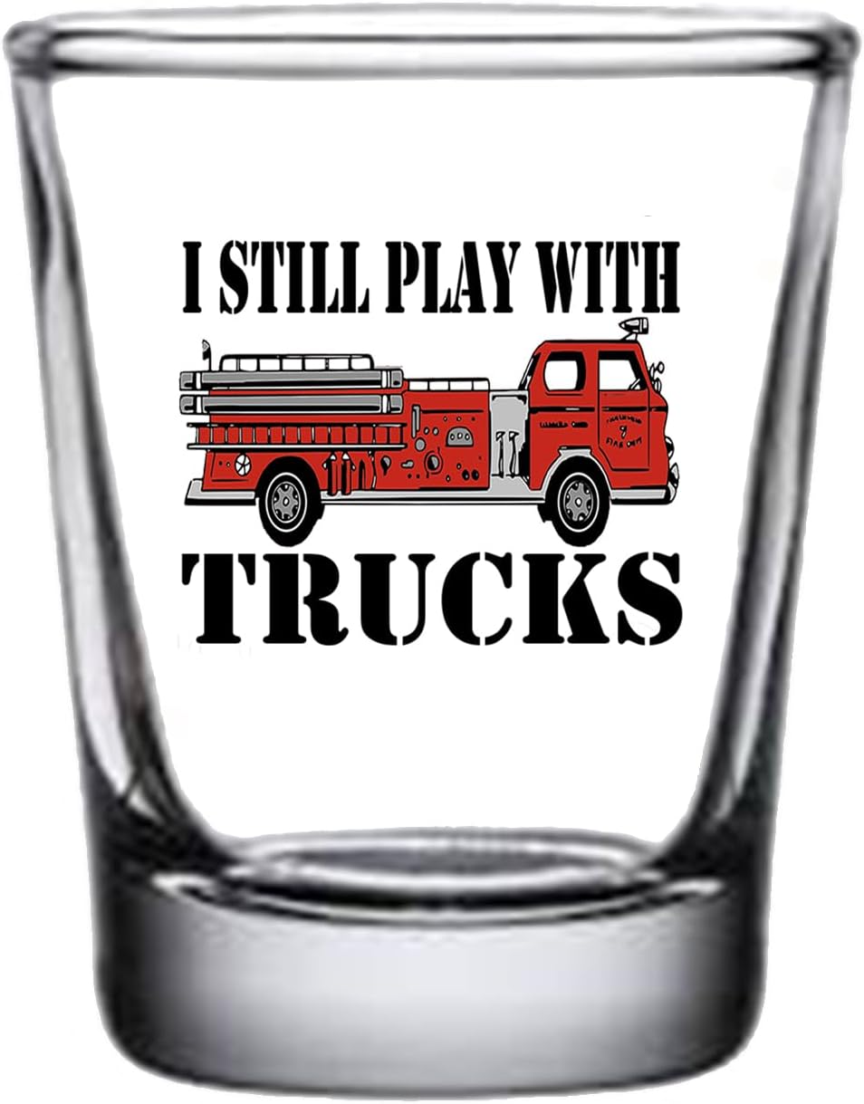 Rogue River Tactical Funny Firefighter Shot Glass Gift for Firefighters - Play With Fire Trucks
