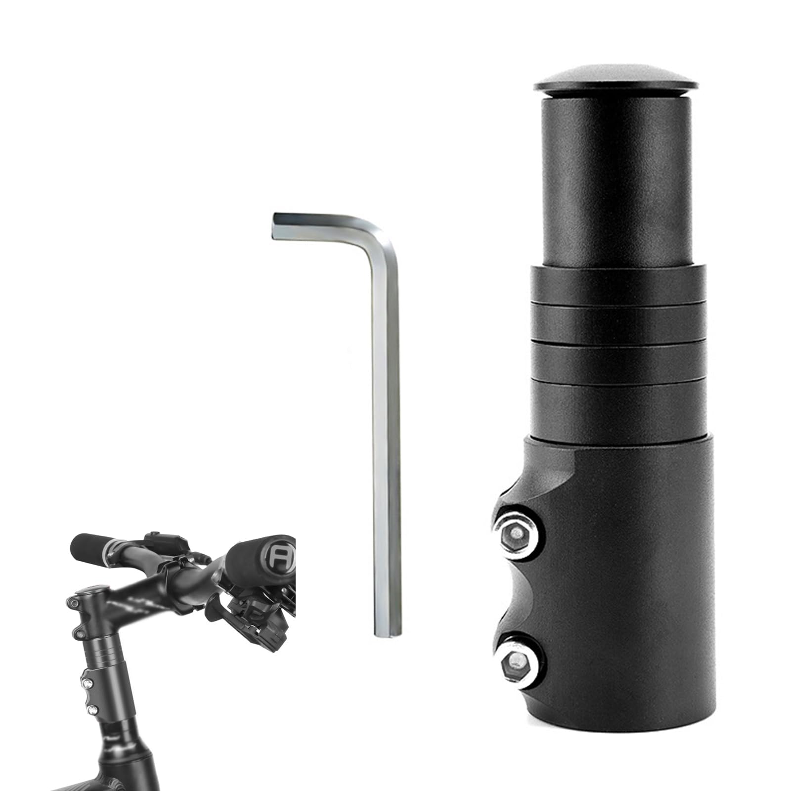 Helweet Przedłużacz kierownicy MTB, przedłużacz kierownicy rowerowej, kierownica Riser do roweru, adapter mocowania kierownicy, pasuje do rowerów górskich i szosowych, z kluczem sześciokątnym, czarny