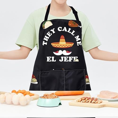 Miniatura 6 de They Call Me El Jefes - Delantal divertido jefe mexicano para cocinar, con bolsillos, para jefe, chiste, regalos de El Jefes