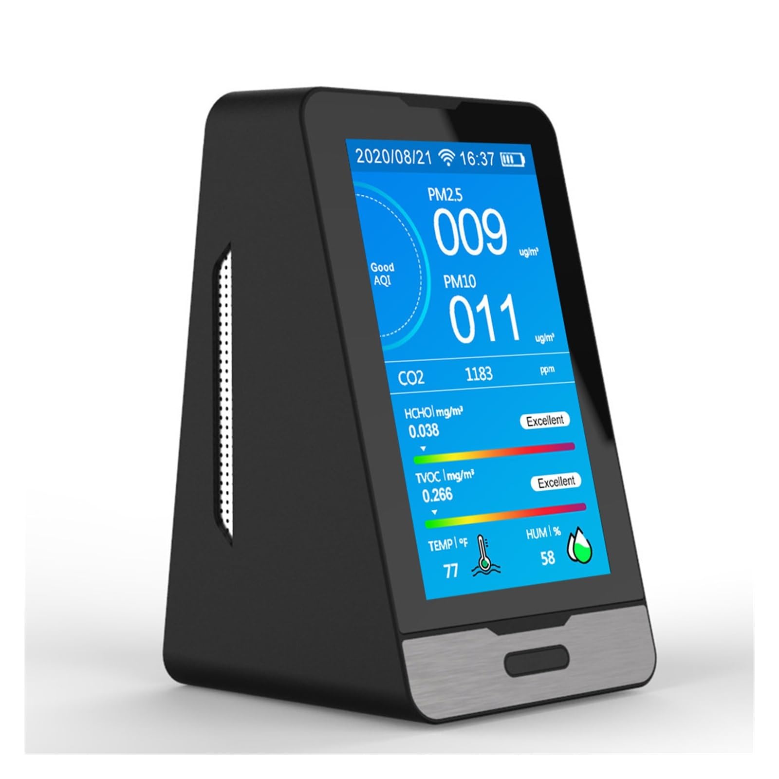 CVFRDD 10 In 1 Air Quality Detector CO2 Tester PM2.5 PM10 TVOC HCHO Formaldehyde Monitor Time LCD Display Infrared Sensor