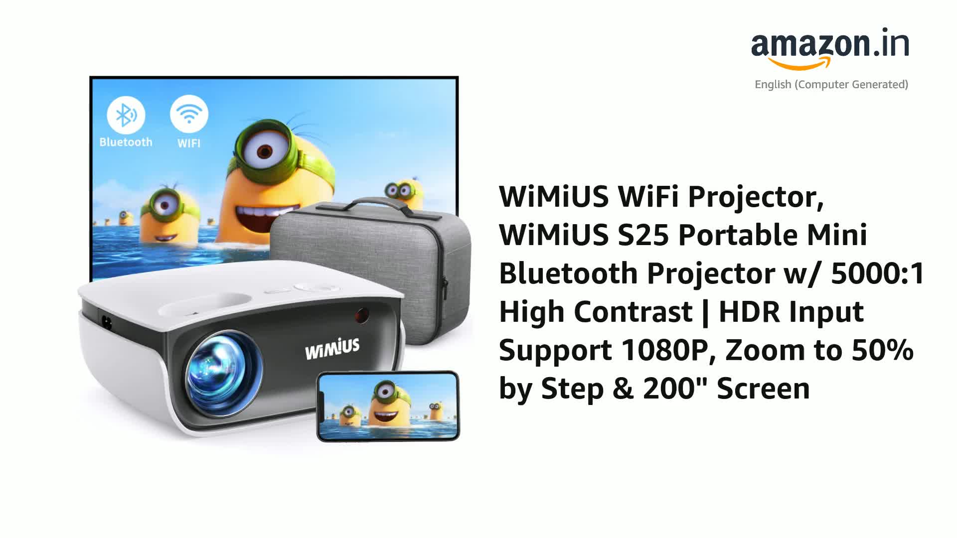 WiMiUS WiFi Projector, WiMiUS S25 Portable Mini Bluetooth