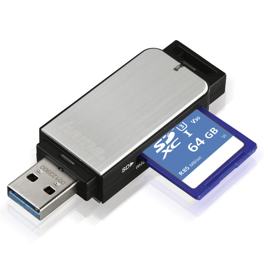 Hama czytnik kart pamięci USB 3.0 A (adapter micro SD, karty SD, microSD, microSDHC, microSDXC, do 5 Gbit/s) srebrny