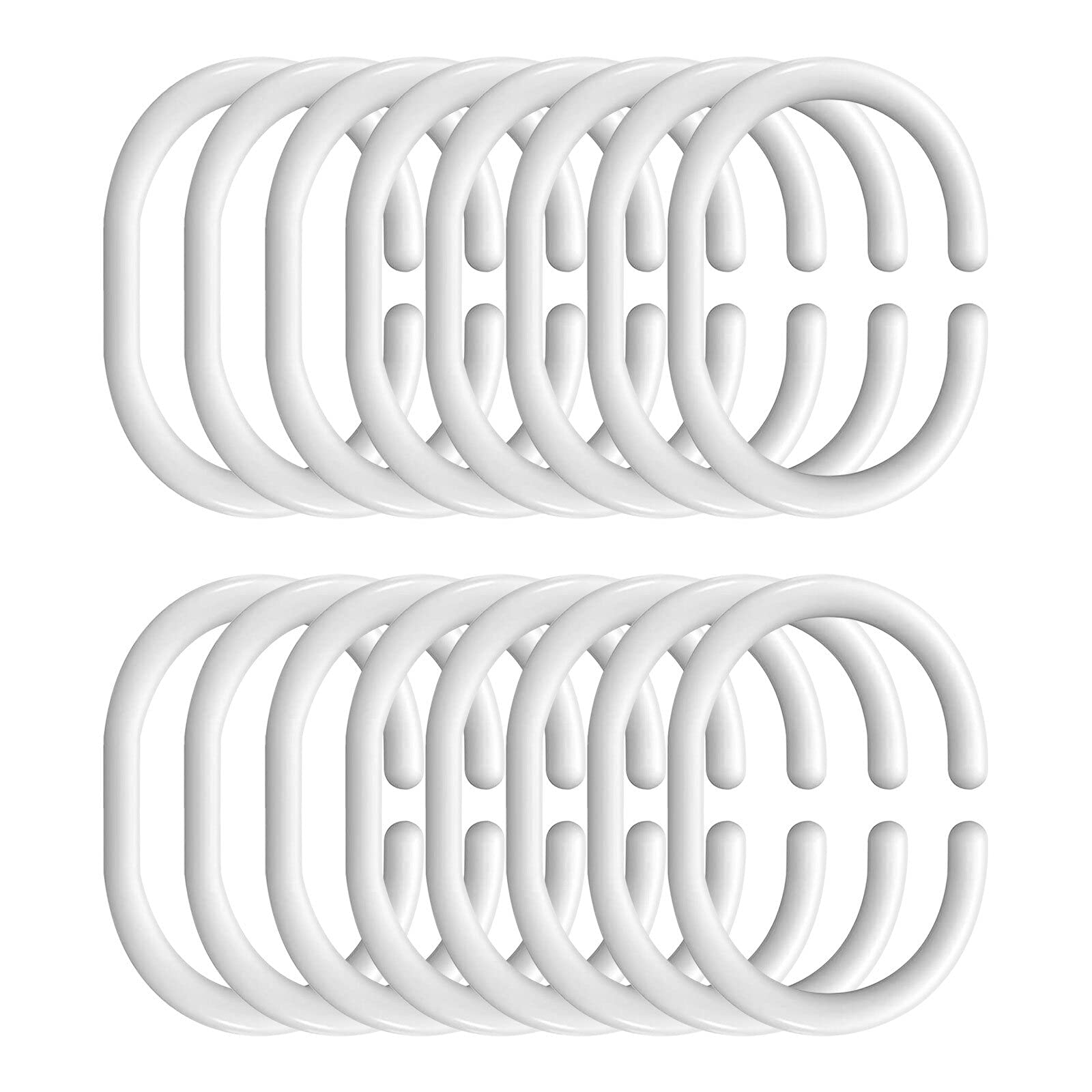 Rubik 24pcs Shower Curtain Rings Plastic White, C-Shape Curtain Rings Holder for Bathroom Toilet (24pcs White)