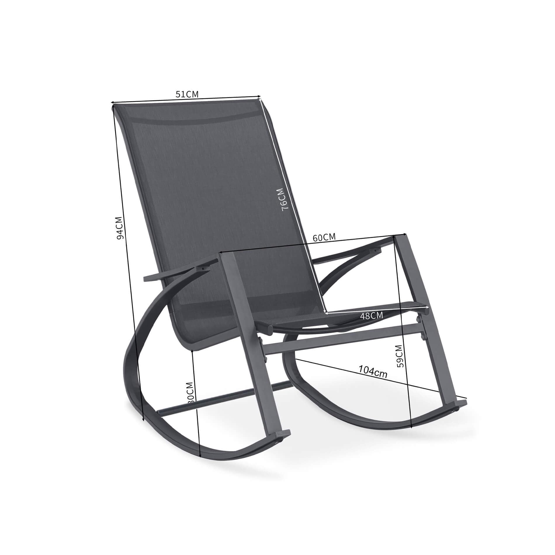 Rebecca Mobili Silla mecedora, Silla de exterior, Negro Gris Oscuro, Acero Poliéster, Robusto, Estilo Moderno, para Jardín Veranda. Dimensiones HxLxP: 94 x 104 x 60 cm. Art. RE7186