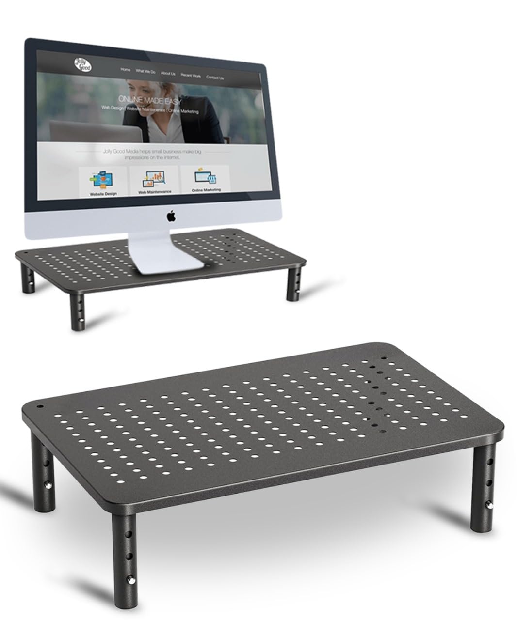 PLIXIO Adjustable Monitor & Laptop Stand Riser – 3 Height Levels, Vented Platform – Supports Monitor, Laptop, Printer, All Flat Screen Displays – Sturdy Black Desktop Organizer