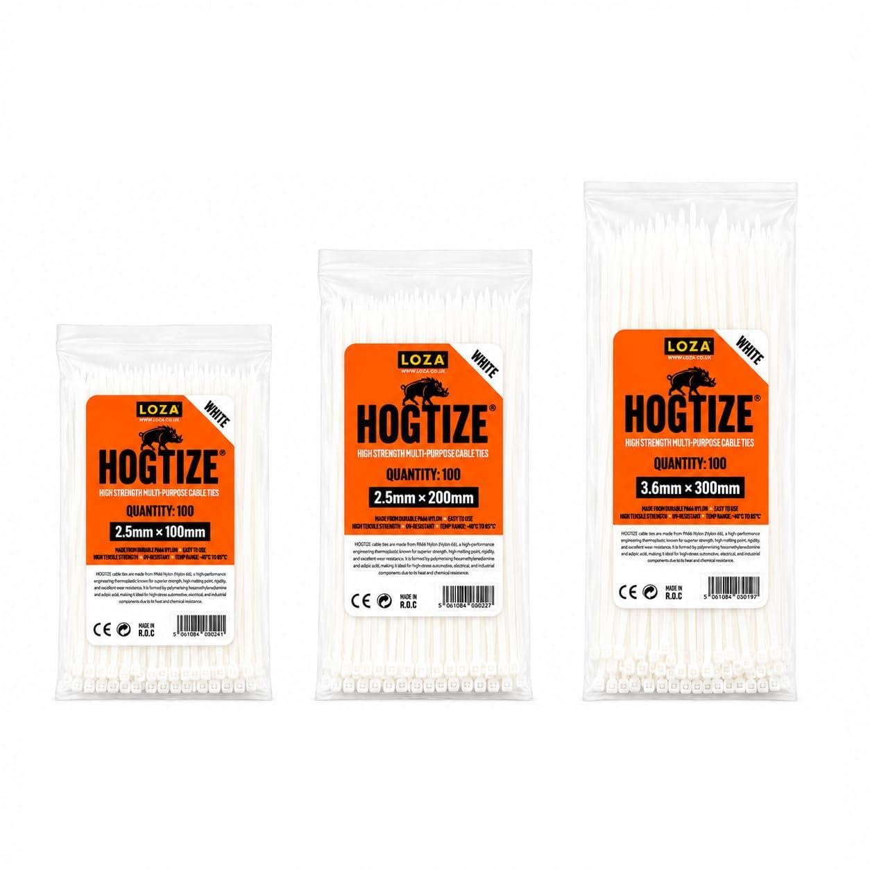 HOGTIZE White Cable Ties 100 Pack – 2.5mm x 100mm (PA66 Nylon) Zip Ties, Self-Locking Cable Ties for Wire Management, Garden, Home, Office, Automotive & DIY Use (100, White, 10, Centimeters)
