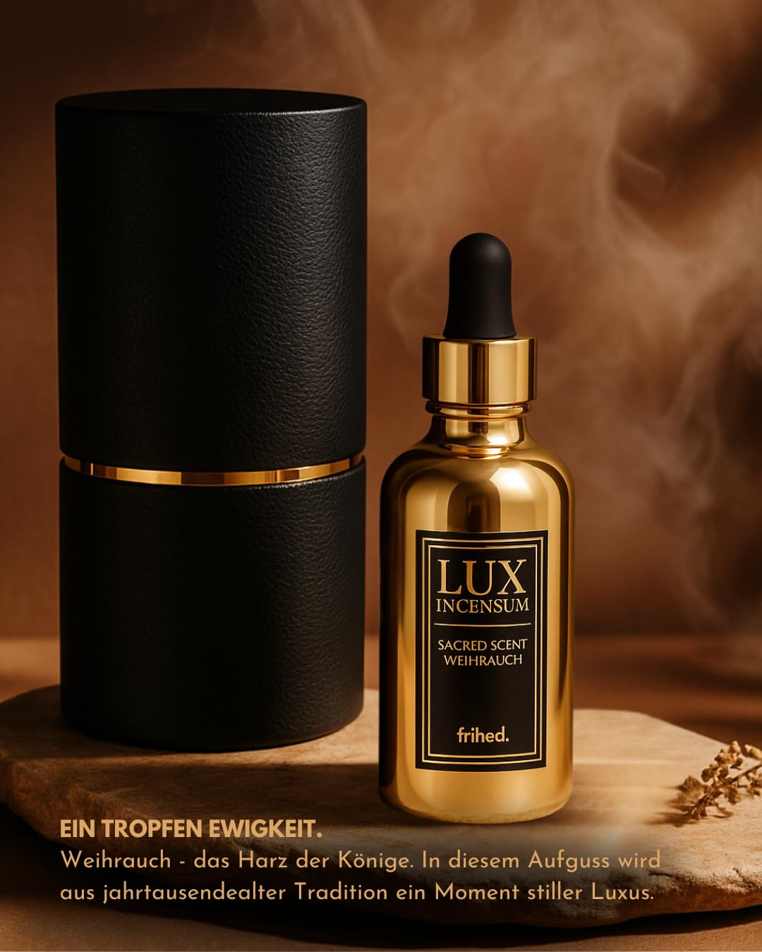 frihed.® Saunaaufguss mit Weihrauch – Sauna Duft erdig & warm – luxuriöser Aufguss für alle Sauna Arten – hochwertiges Aufgussmittel mit Pipette – Saunaöl – Wellness Geschenk Made in Germany (100 ml)