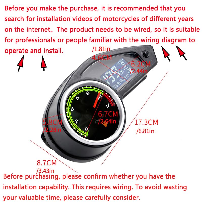 Waterproof Digital Speedometer Tachometer Fuel Gauge Odometer for Motorcycles for Hawk 250