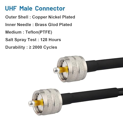 Miniatura 10 de Cable de puente RG8x de 3 pies, paquete de 2 cables coaxiales PL259 CB de 50 ohmios, UHF PL259 macho a macho de baja pérdida CB extensión de antena