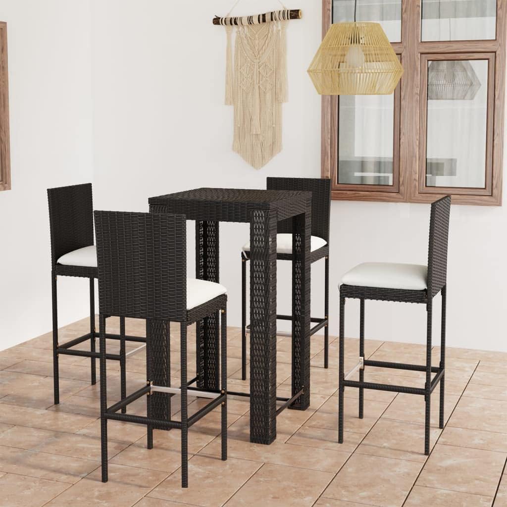 YAFF 5 Piece Patio Bar Set with Cushions Poly Rattan Black (73.04lbs)