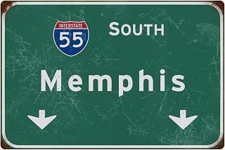Tin Sign Retro South Memphis Intercontinental 55 Highway Direction Sign Indicating Logo Metal Sign Airport Highway Bar Club Wall Decoration 8x12 Inch