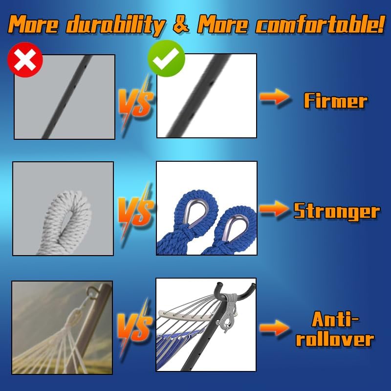 Miniatura 6 de ANAGOO Hamaca Doble, Portátil Resistente, Capacidad de Peso de 500 lb, Perfecta tanto para Interiores como para Exteriores, Hamaca para 2 Personas