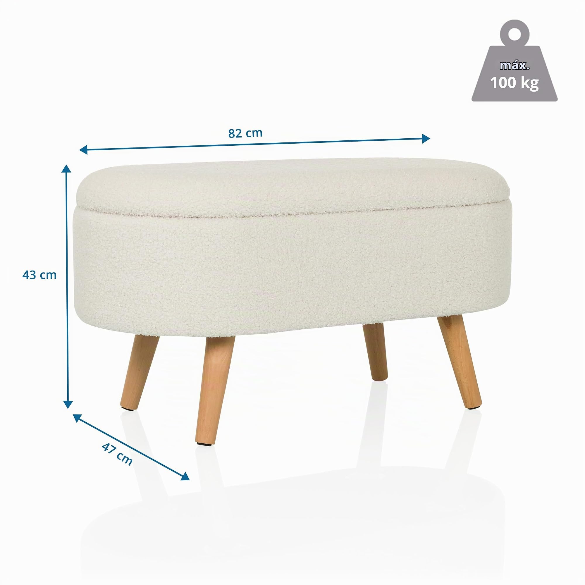 Banco con Espacio de Almacenamiento, Tejido bouclé STORIANO Banco escandinavo tapizado con Tapa para salón Dormitorio Pasillo, Blanco