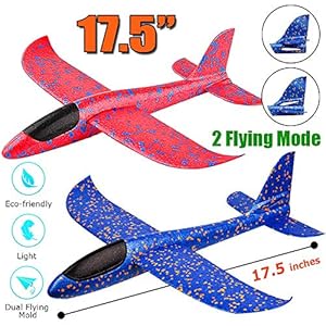 Jiada Airplane Toy, 17.5″ Large Throwing Foam Plane, Dual Flight Mode, Aeroplane Gliders, Flying Aircraft, Pack Of 1 – Assorted Colours