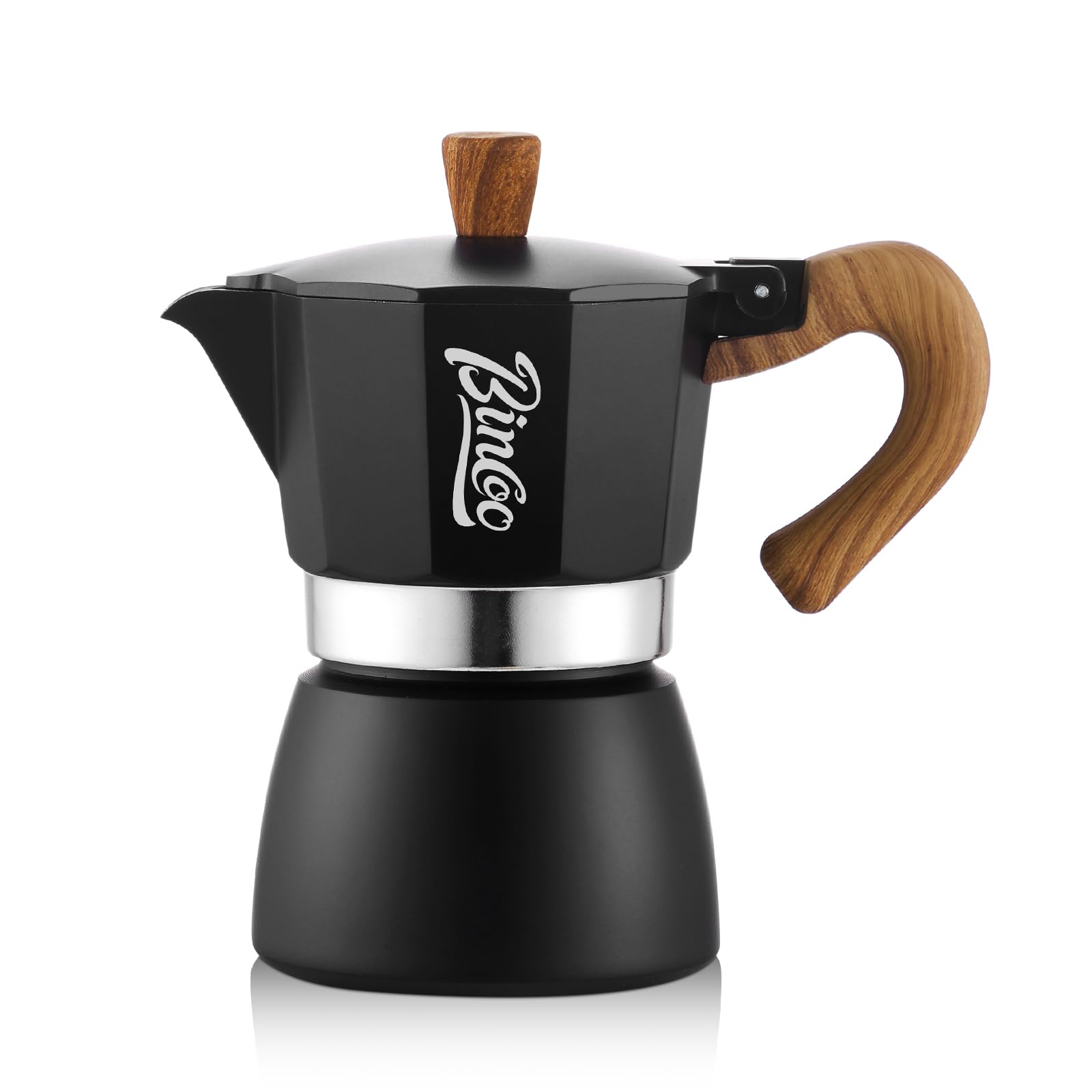 Bincoo Espresso Maker Stovetop, Moka Pot 3 Cups, Espresso Pot Classic Italian Coffee Maker,Single Safety Valve (Black, 3 Cup)
