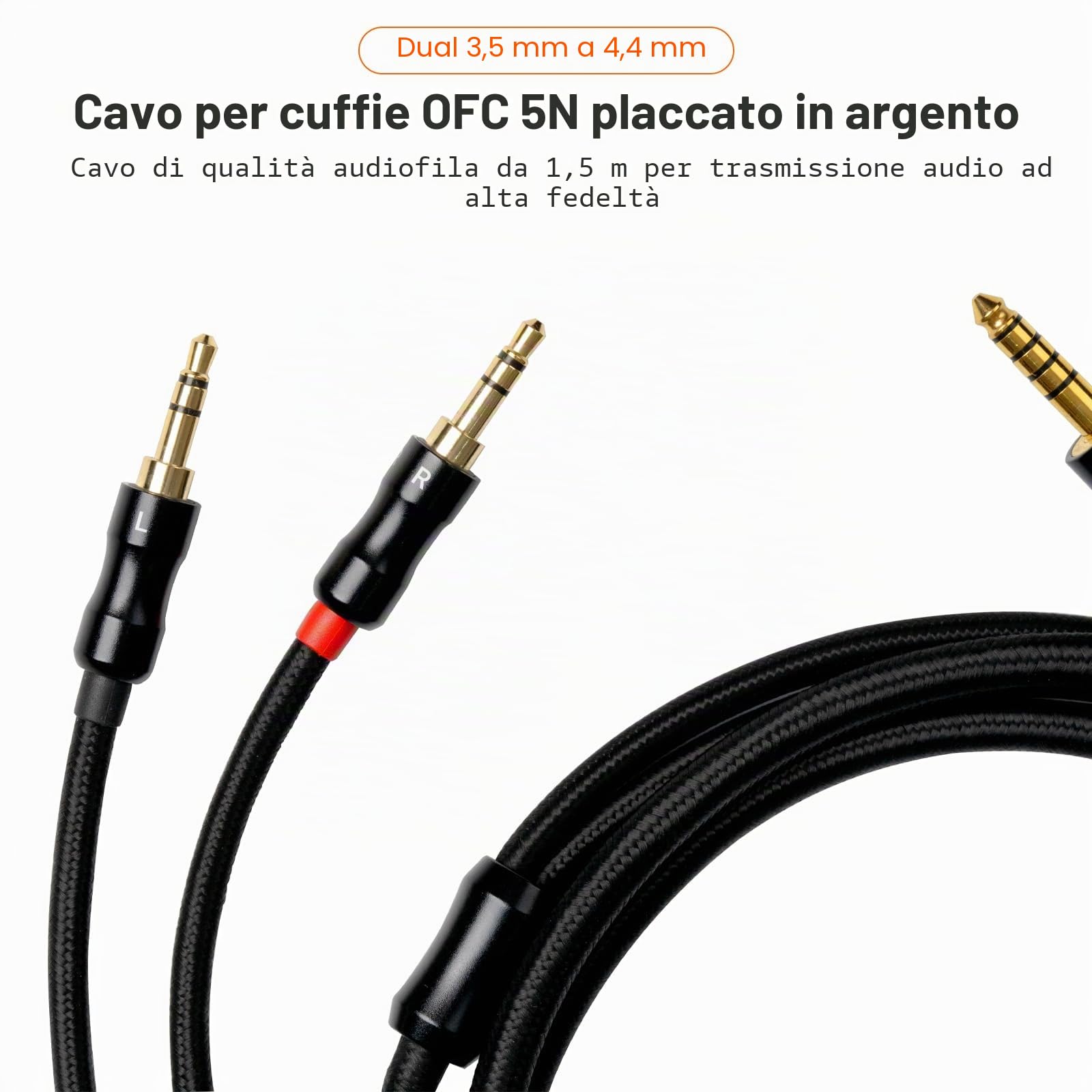 Fosi Audio Cavo doppio da 3,5 mm a 4,4 mm per cuffie magnetiche i5 Planar 1,5 m