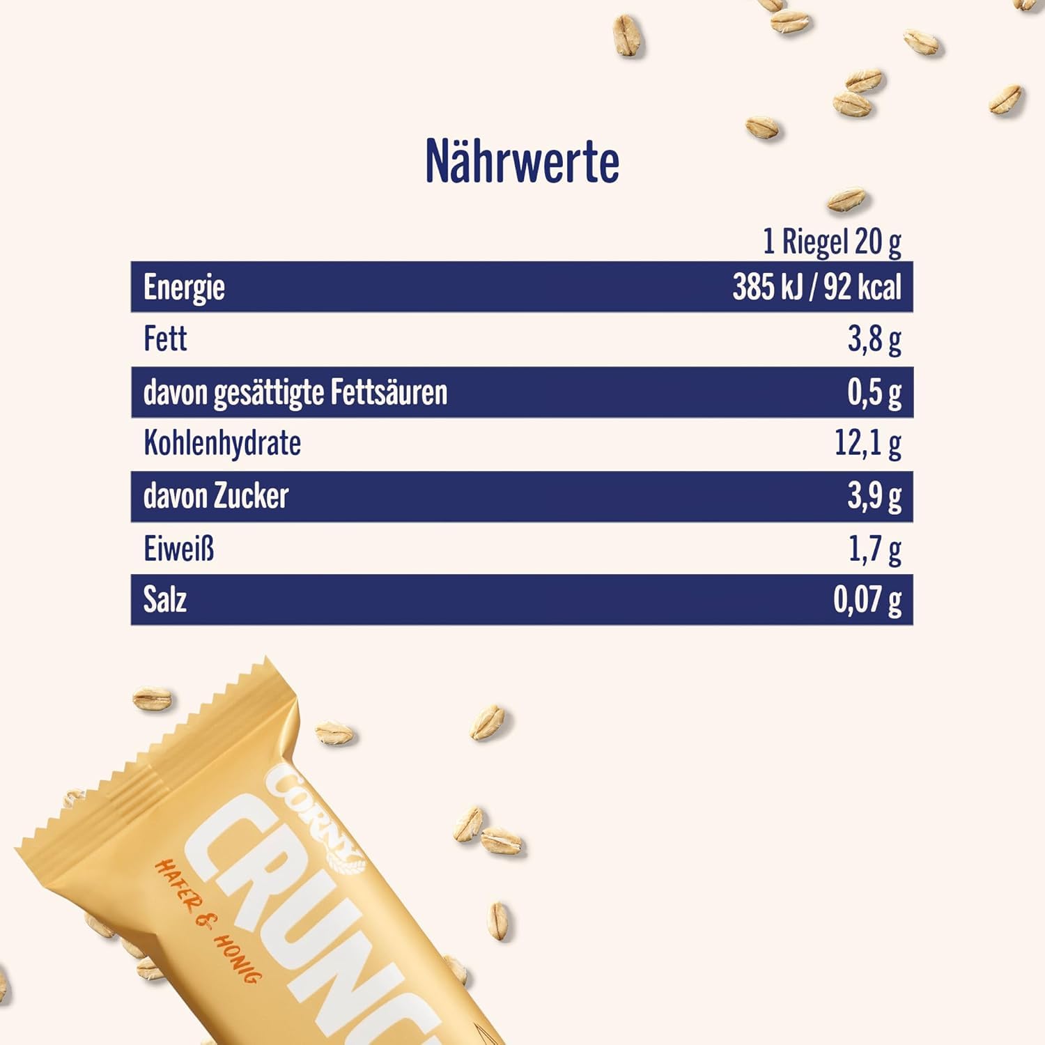 Haferriegel | Corny Haferkraft Crunch | Vollkorn Müsliriegel mit wertvollem Hafer & Honig | Energiereicher Snack für unterwegs | 27 x 40g