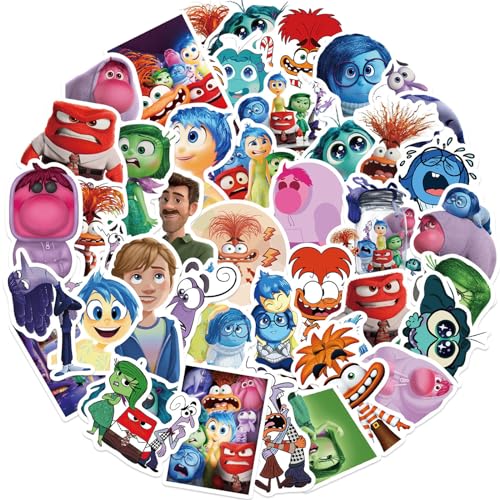 50Pcs Mixed Cartoon Inside Out Stickers Gifts for Kids Girl Laptop Cute Waterproof Vinyl Cartoon Decal for Teen Water Bottle Bike Guitar Phone Skateboard Luggage (Inside Out)