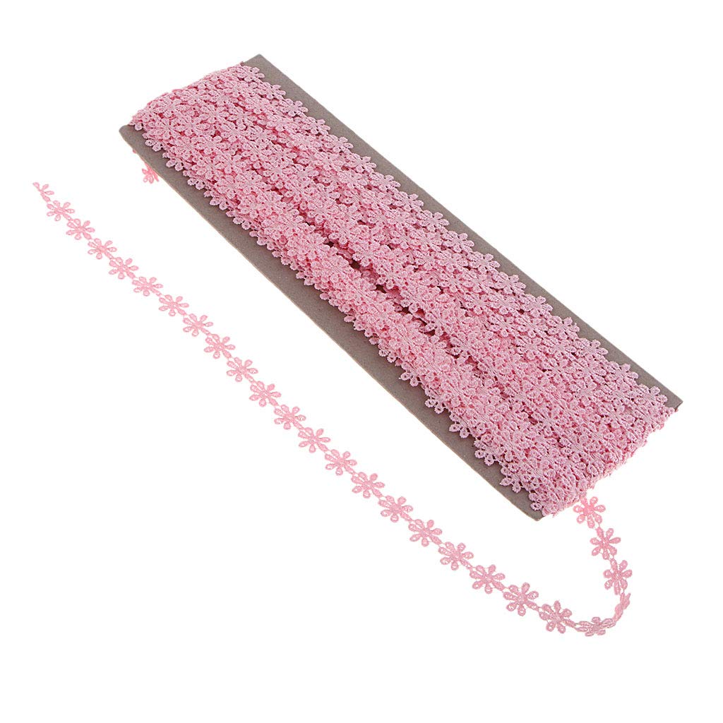 Juego de 5 cintas de encaje bordado de margaritas de 12 mm de 12 mm para costura, manualidades, color rosa