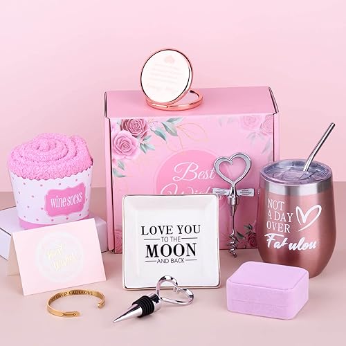 Ambikun Regalos de cumpleaños para mejores amigas juego de regalo único para mujeres vaso de vino de acero inoxidable ideas de regalo de cumpleaños