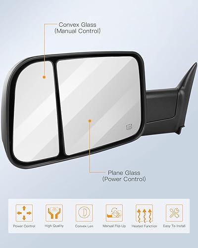 Miniatura 2 de Espejos de remolque aptos para Dodge 1998-2001 para Ram 1500 para Ram 2500 para Ram 3500 con control de potencia calentado sin luz de señal de giro