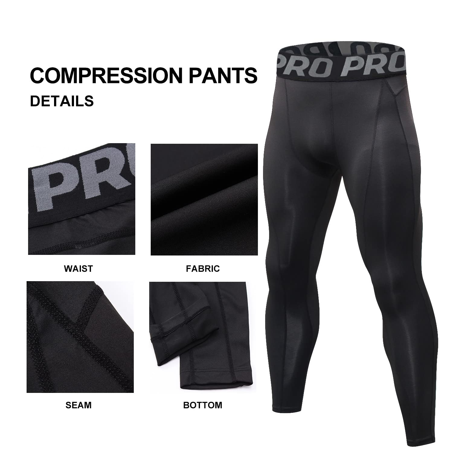 LANBAOSI Lot de 3 Leggings Compression Homme Thermique sous-Vêtement Caleçon Long Hiver Chaude Couche de Base Pantalon