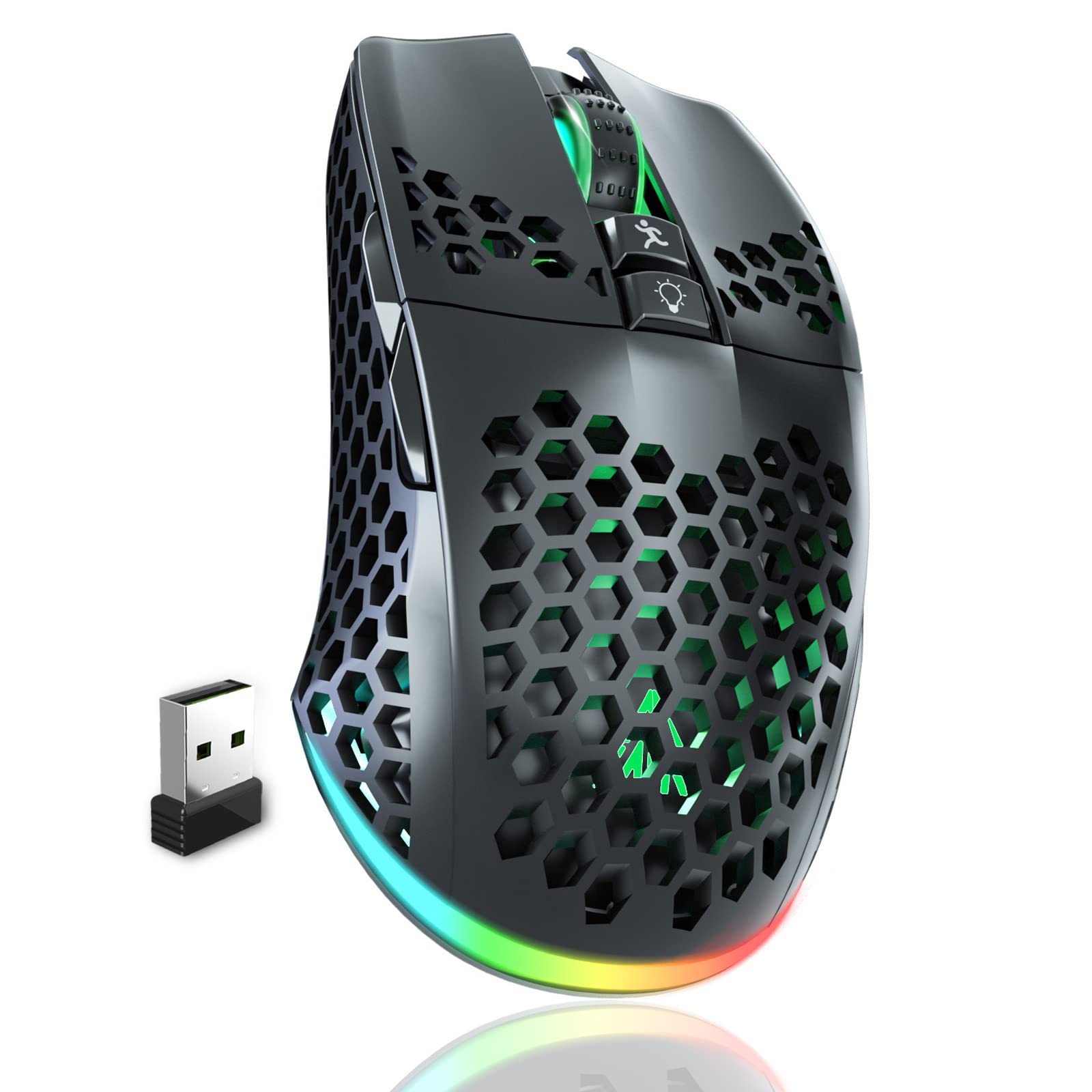 SOLAKAKA Lightweight Wireless Bluetooth Gaming Mouse, with Shell Design, RGB Lights