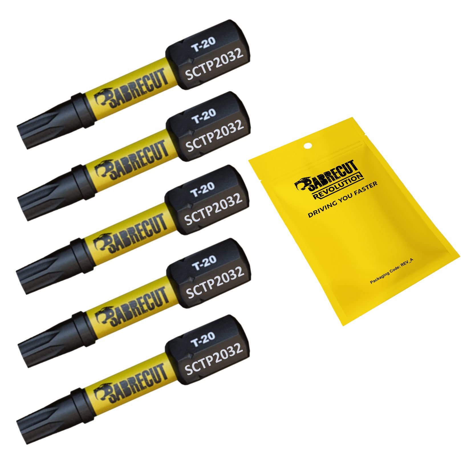 Sabrecut 5 X Sctp2032_5 32Mm T20 Tx20 Torx Tamper Proof Security Magnetic Impact Screwdriver Driver Bits Set Heavy Duty